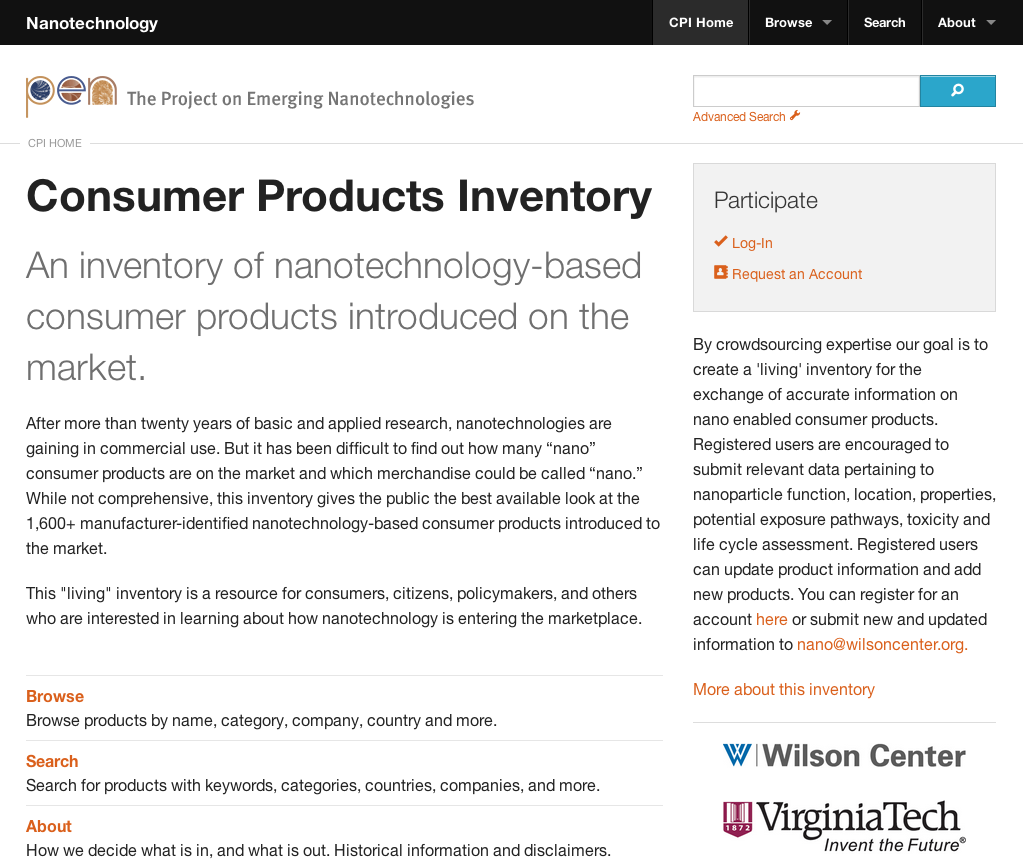 Nanotechnology Consumer Products Inventory