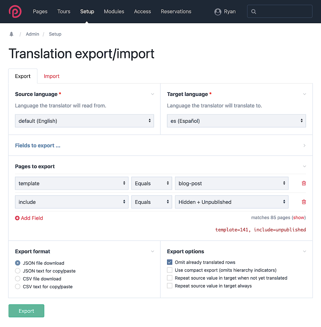 Importing language translations