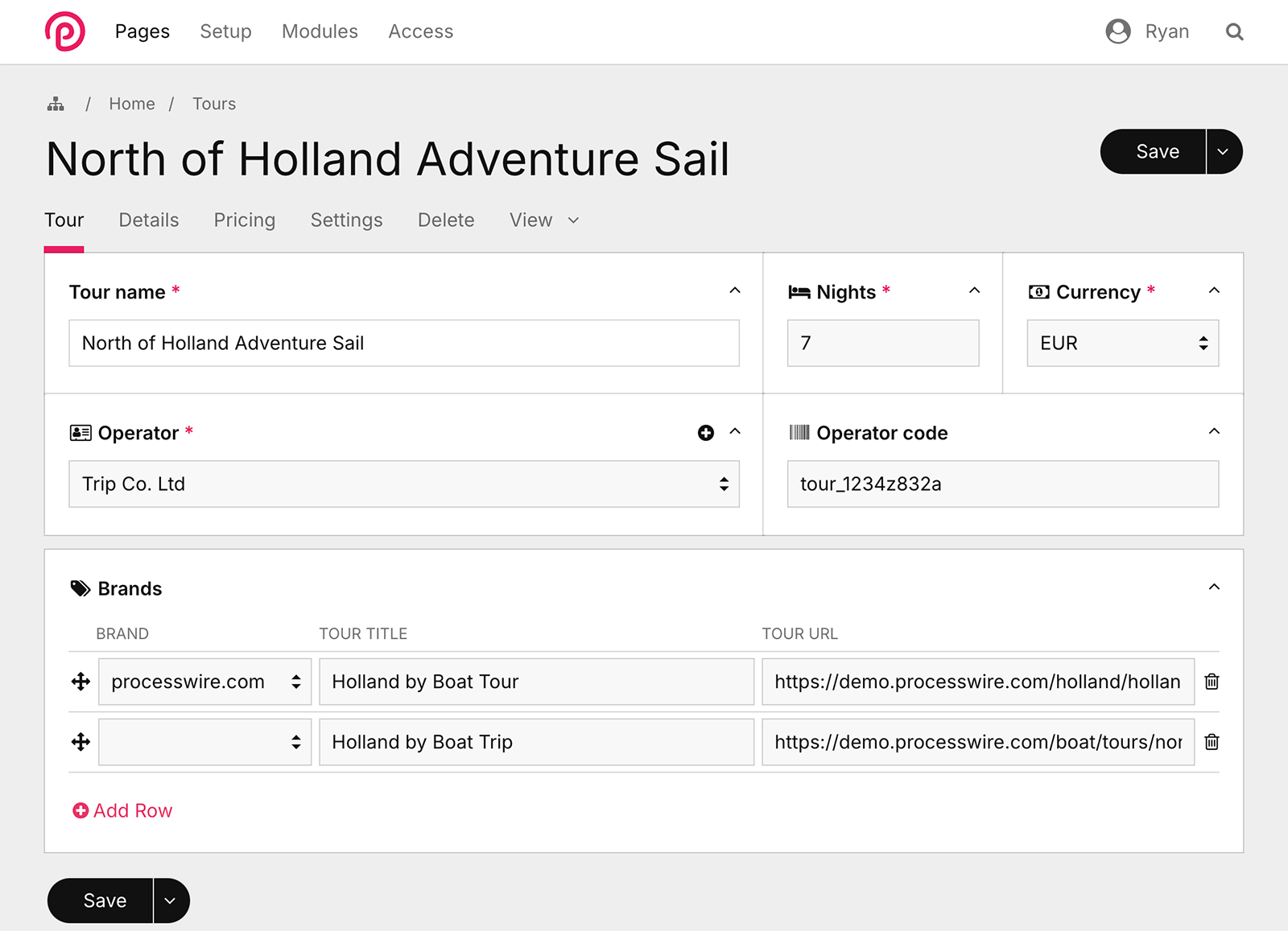 Example of editing a particular type of page